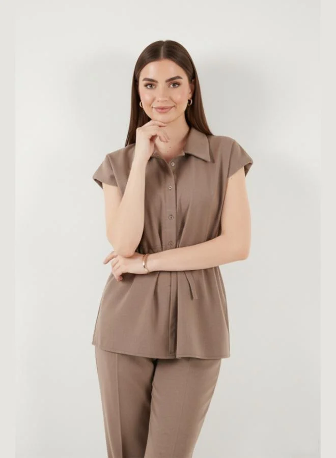 Lela Lela Regular Fit Short-Sleeved Set With Gathered Waist For Women Set 6928870